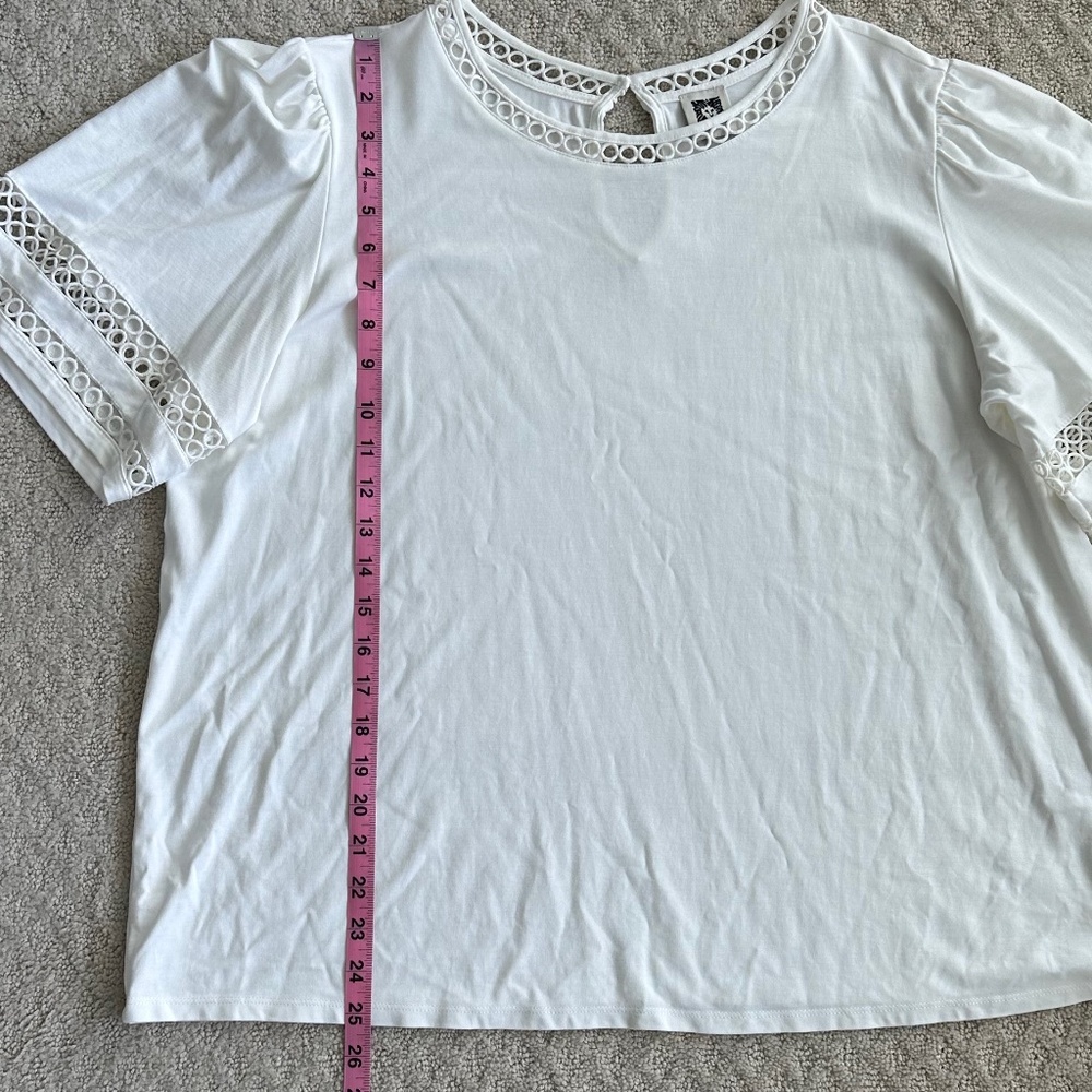 Anne Klein Harmony Knit Lace Trim Elbow Sleeve T-Shirt White Size 2X Casual - Picture 12 of 13